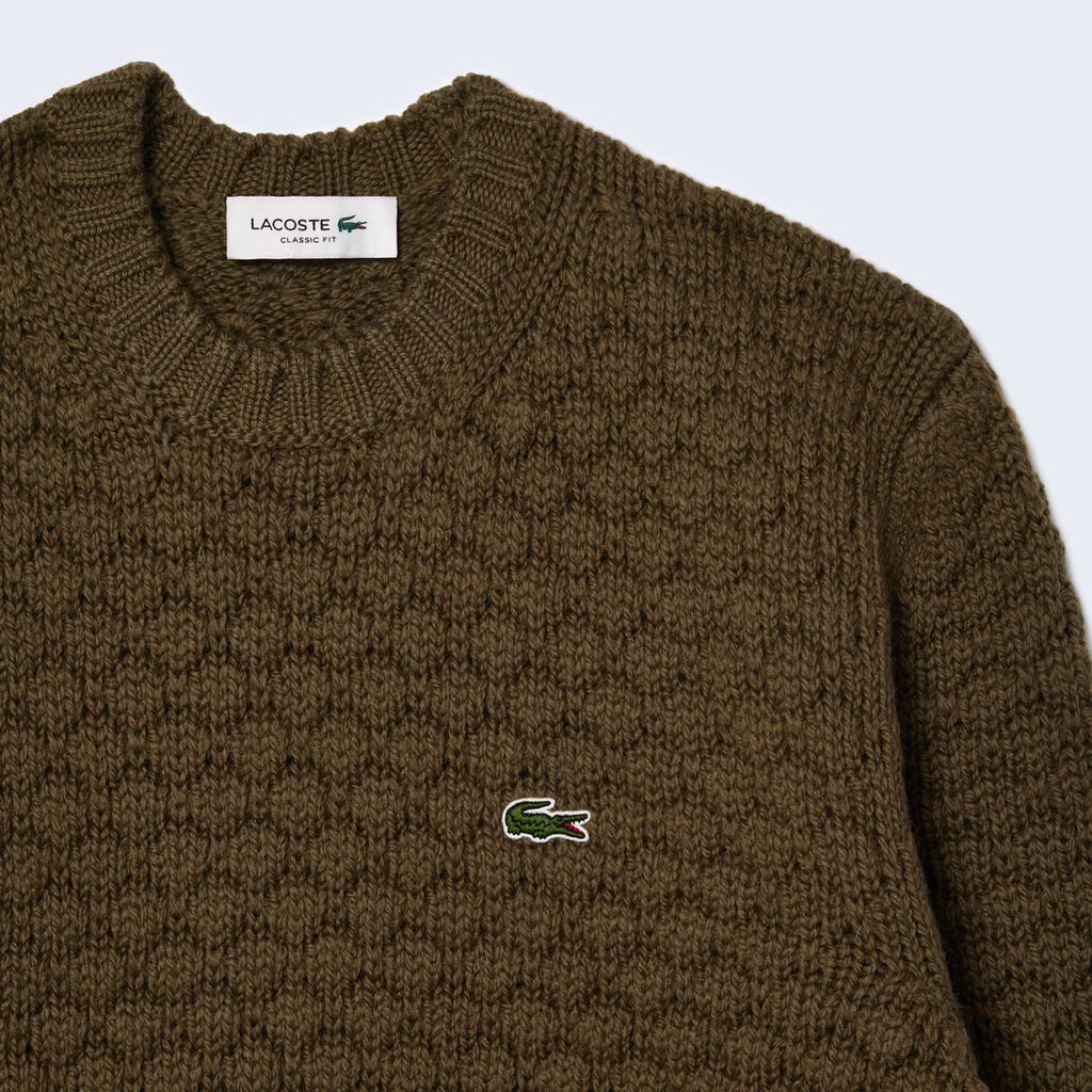 Round-neck Carded Wool Jumper Khaki Green