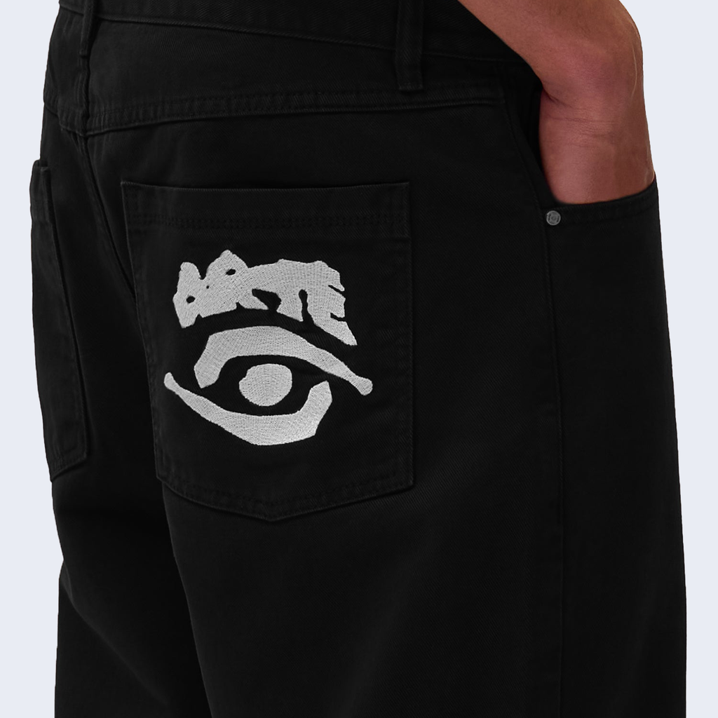 Back Pocket Graphic Pants Black