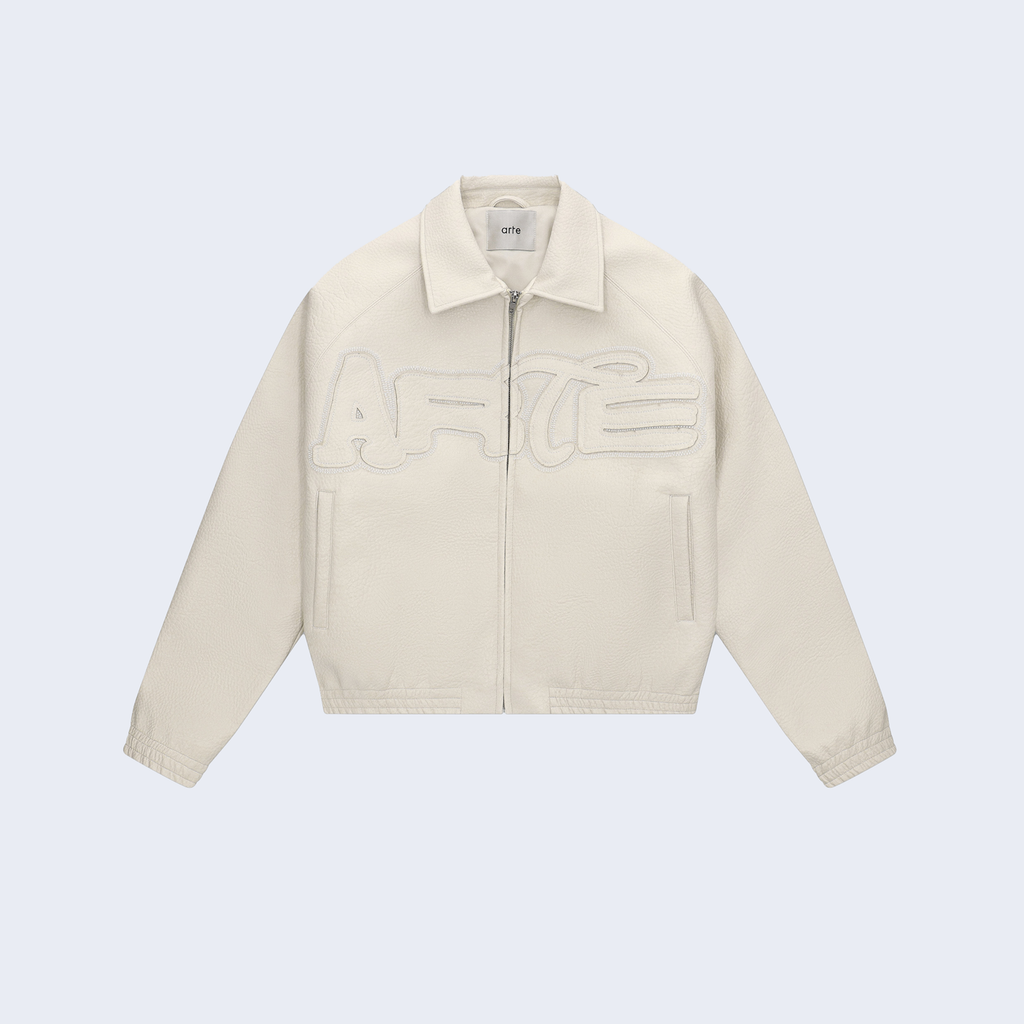 Big Logo Leather Jacket Cream