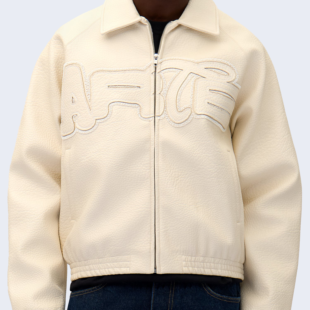 Big Logo Leather Jacket Cream