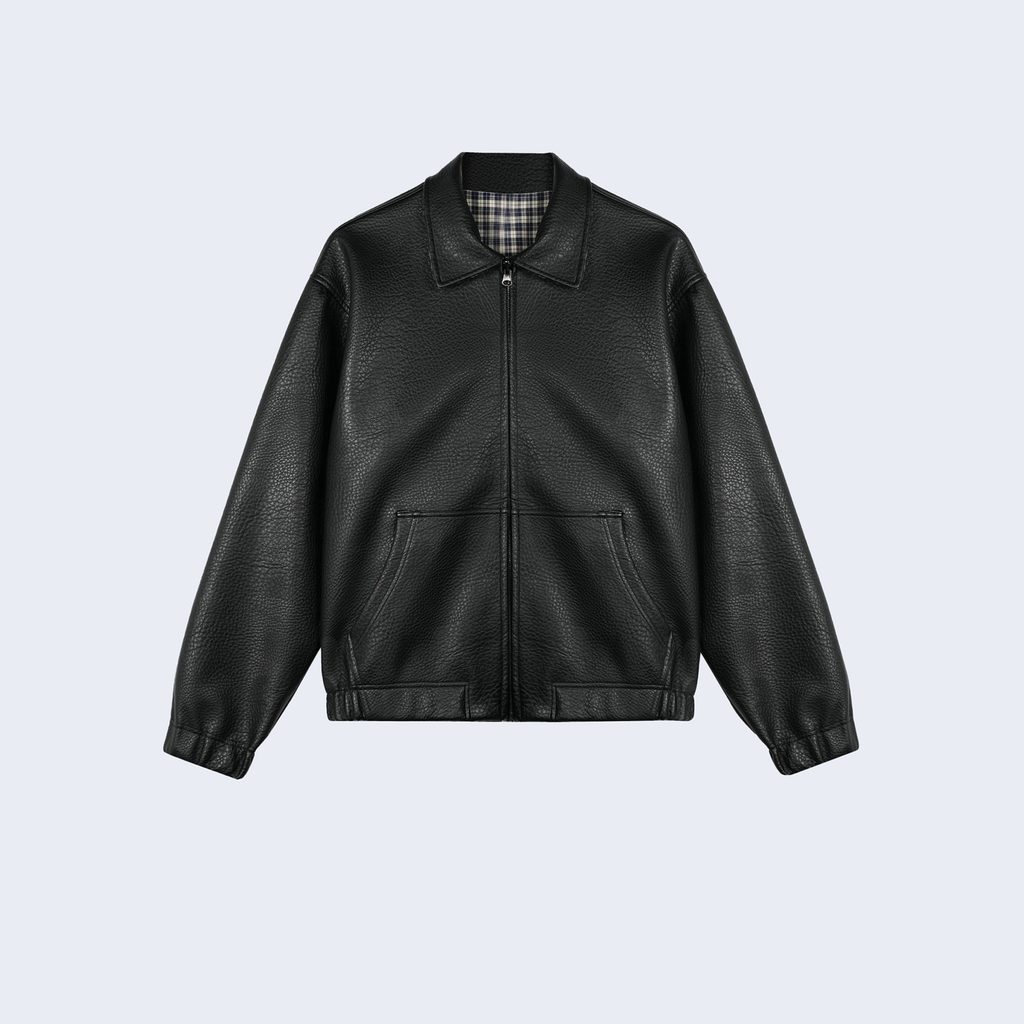 Reversible Plaid Leather Jacket Black / Plaid
