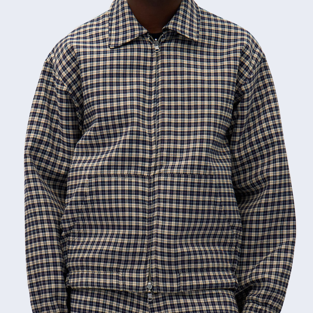 Reversible Plaid Leather Jacket Black / Plaid