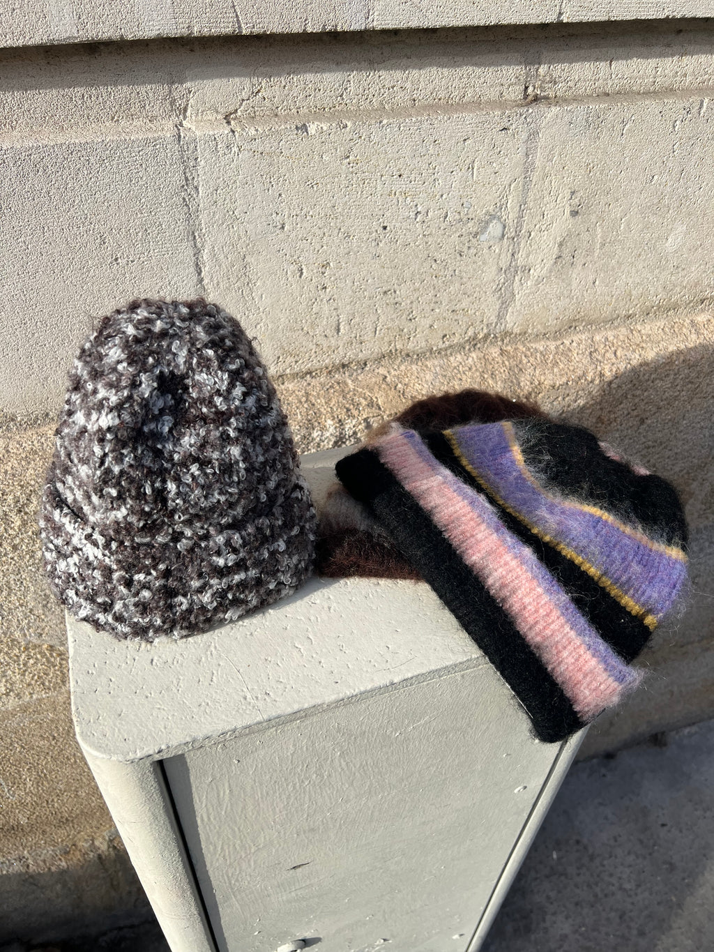 Striped Mohair Beanie Black