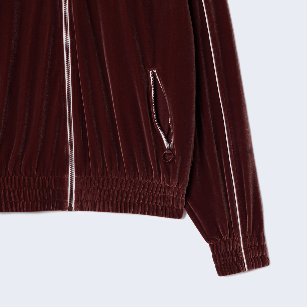 Oversized Zip-up Velvet Sweatshirt Burgundy / White