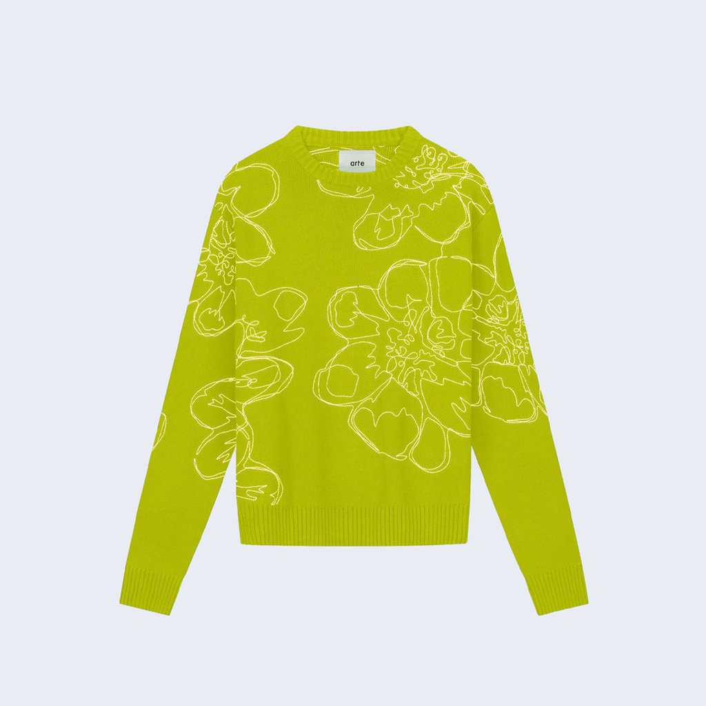 Embroidered Flower Knit Light Green