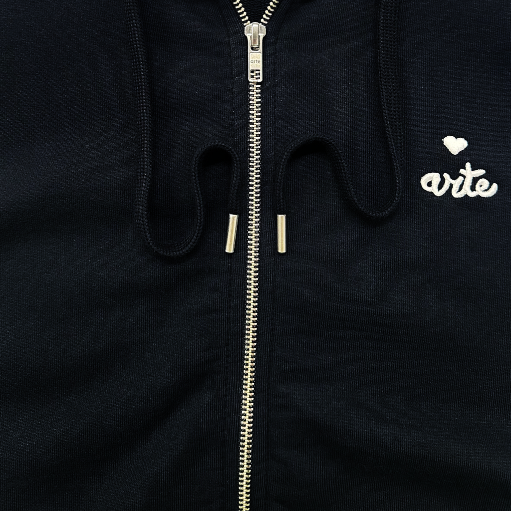 Heart Zip Hoodie Black