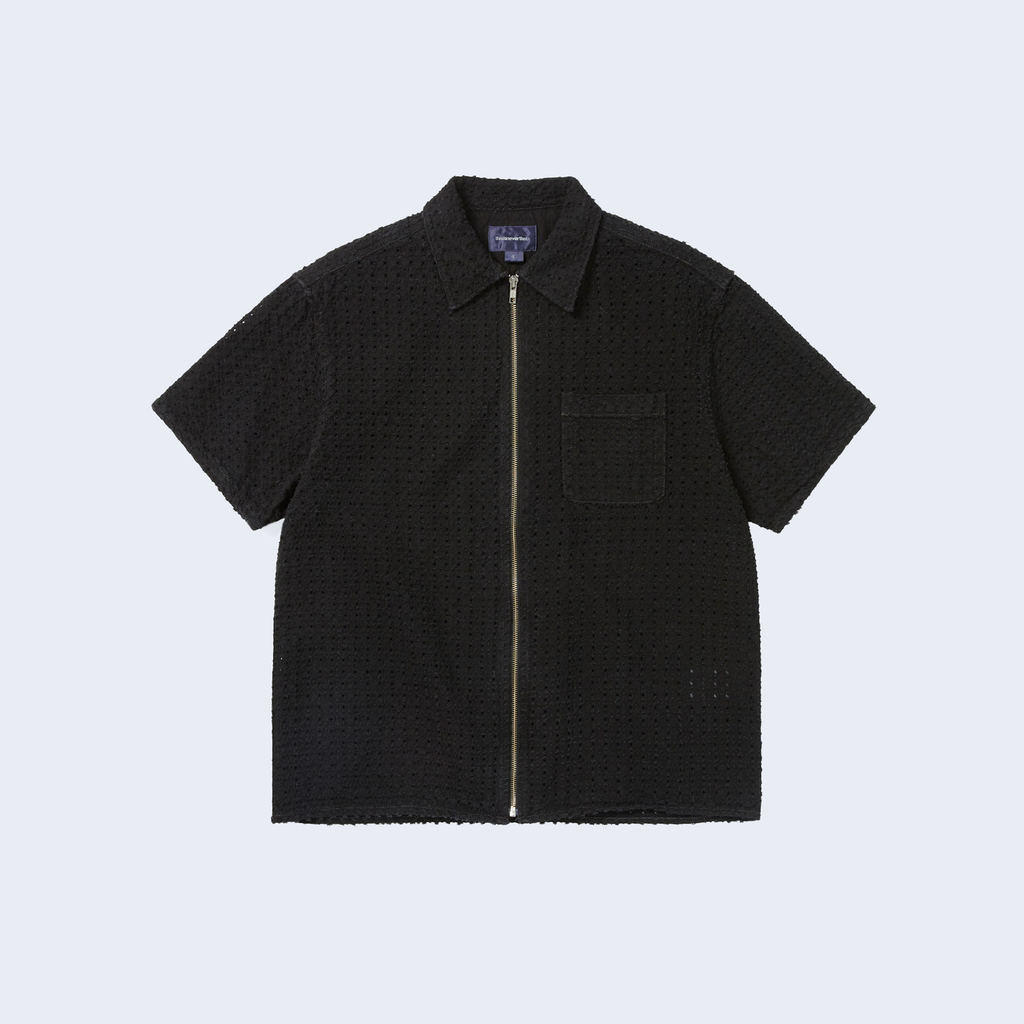 Damaged Denim Zip S/S Shirt Black