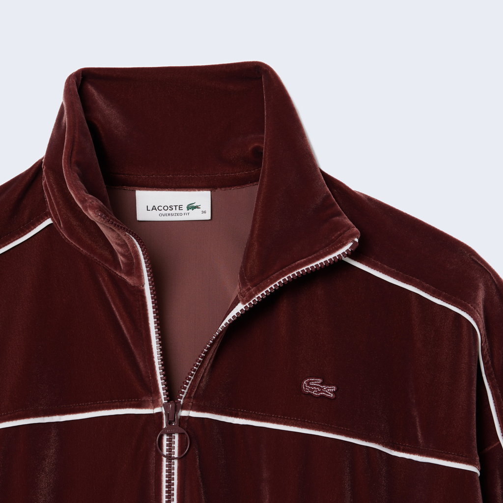 Oversized Zip-up Velvet Sweatshirt Burgundy / White