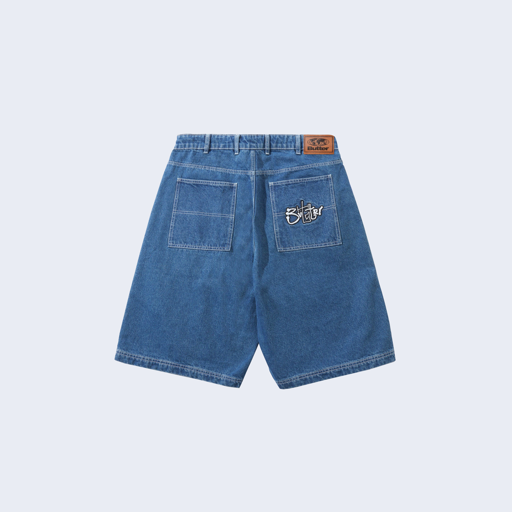 Scribble Denim Shorts Mid Blue