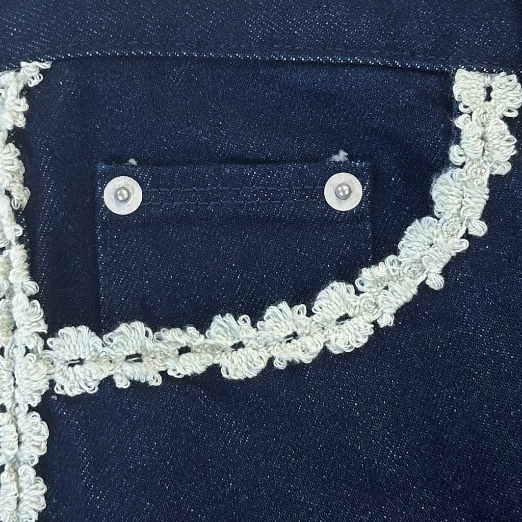 Flower Trim Denim Pants Blue