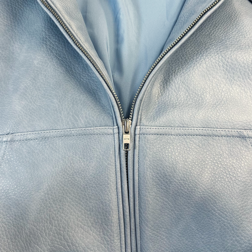 Leather Hooded Jacket Blue