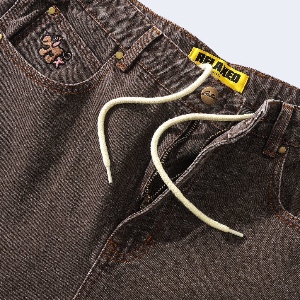 Pooch Relaxed Denim Jeans Washed Brown