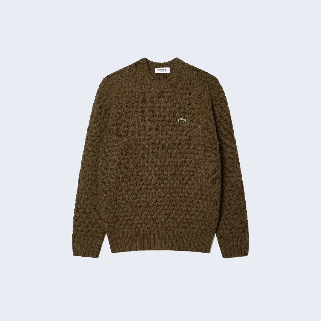 Round-neck Carded Wool Jumper Khaki Green