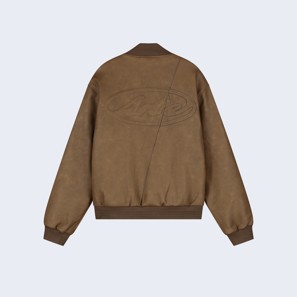 Leather Varsity Jacket Brown