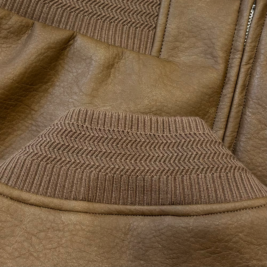 Leather Varsity Jacket Brown