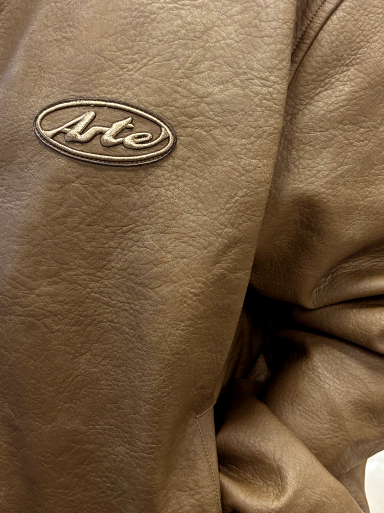 Leather Varsity Jacket Brown