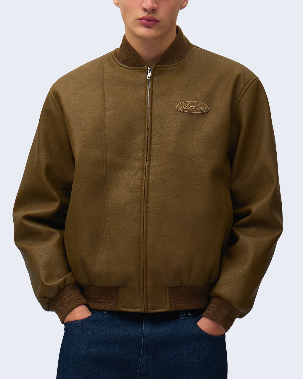 Leather Varsity Jacket Brown