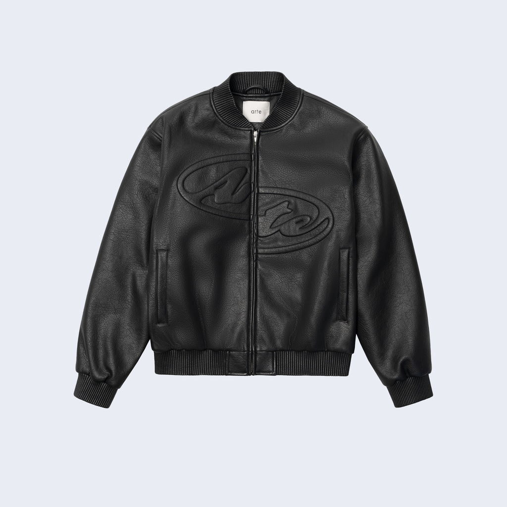 Half Logo Leather Jacket Black