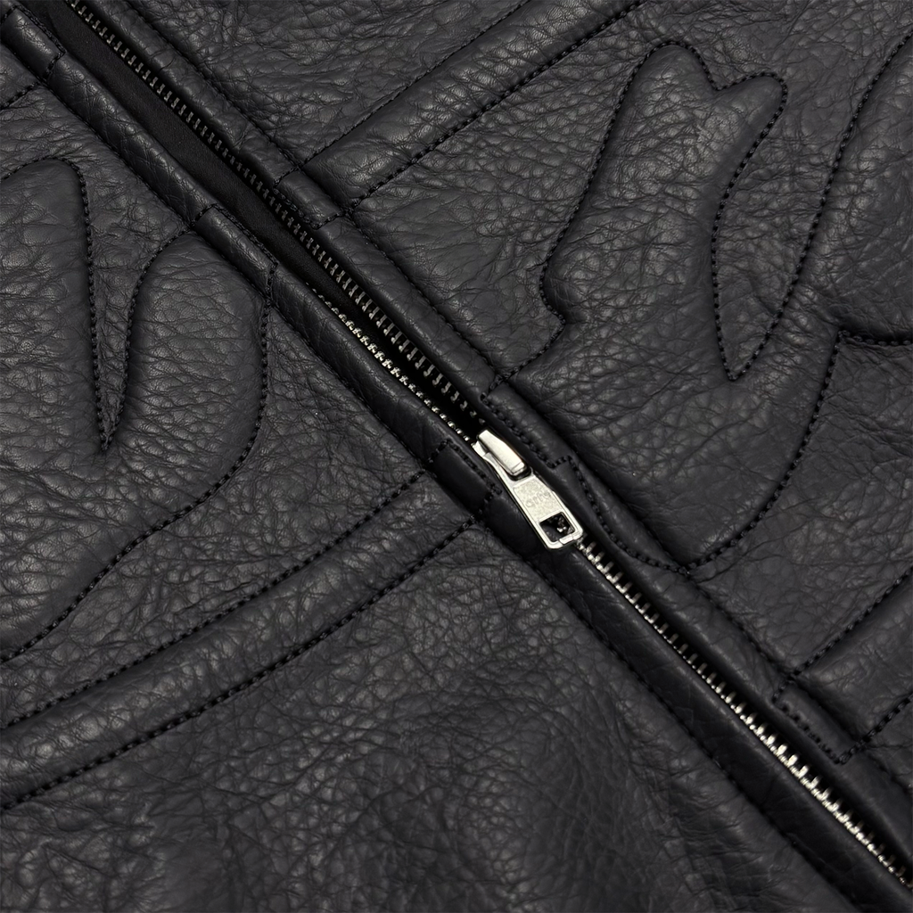 Half Logo Leather Jacket Black