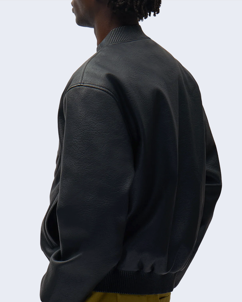 Half Logo Leather Jacket Black