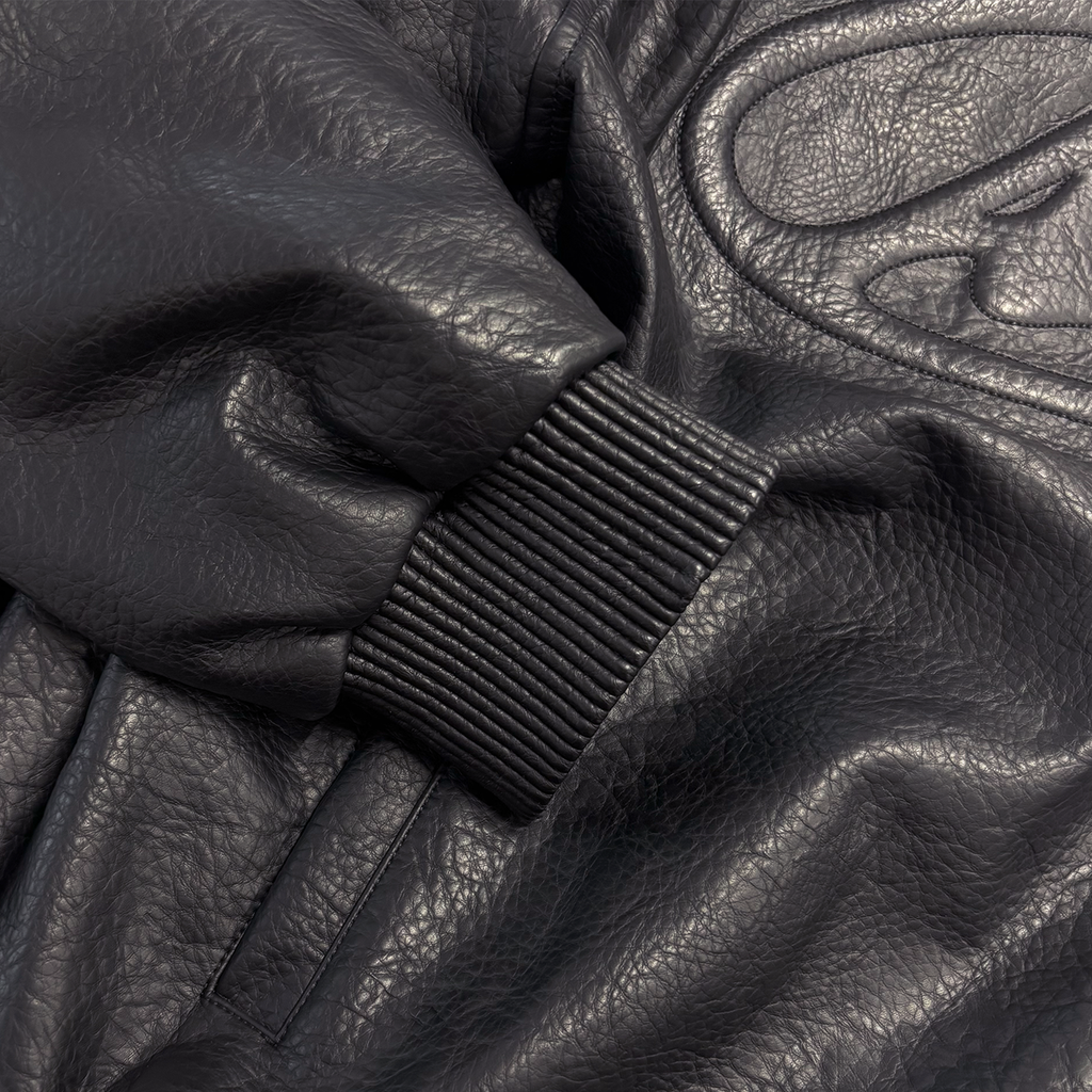 Half Logo Leather Jacket Black