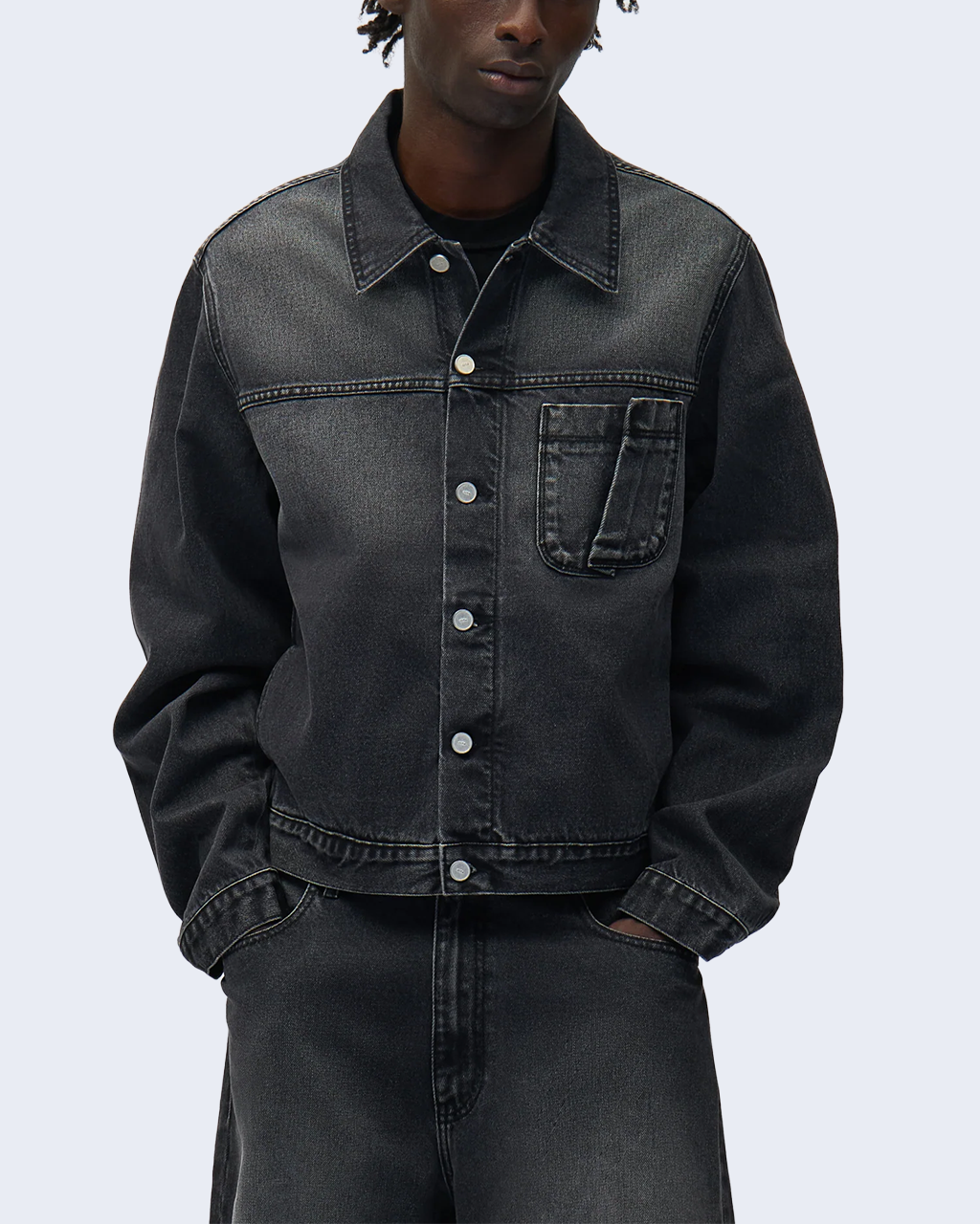 Fold Pocket Denim Jacket Fade Black
