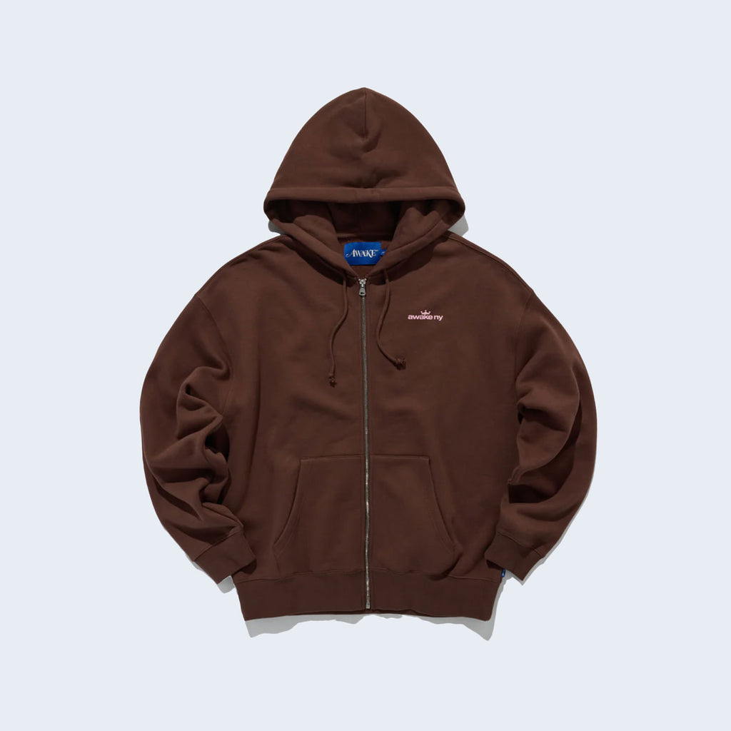Crown Logo Full Zip Hoodie Brown