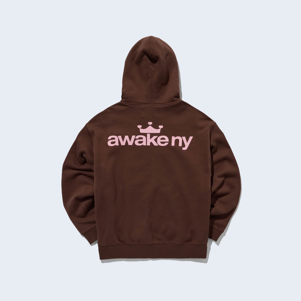 Crown Logo Full Zip Hoodie Brown