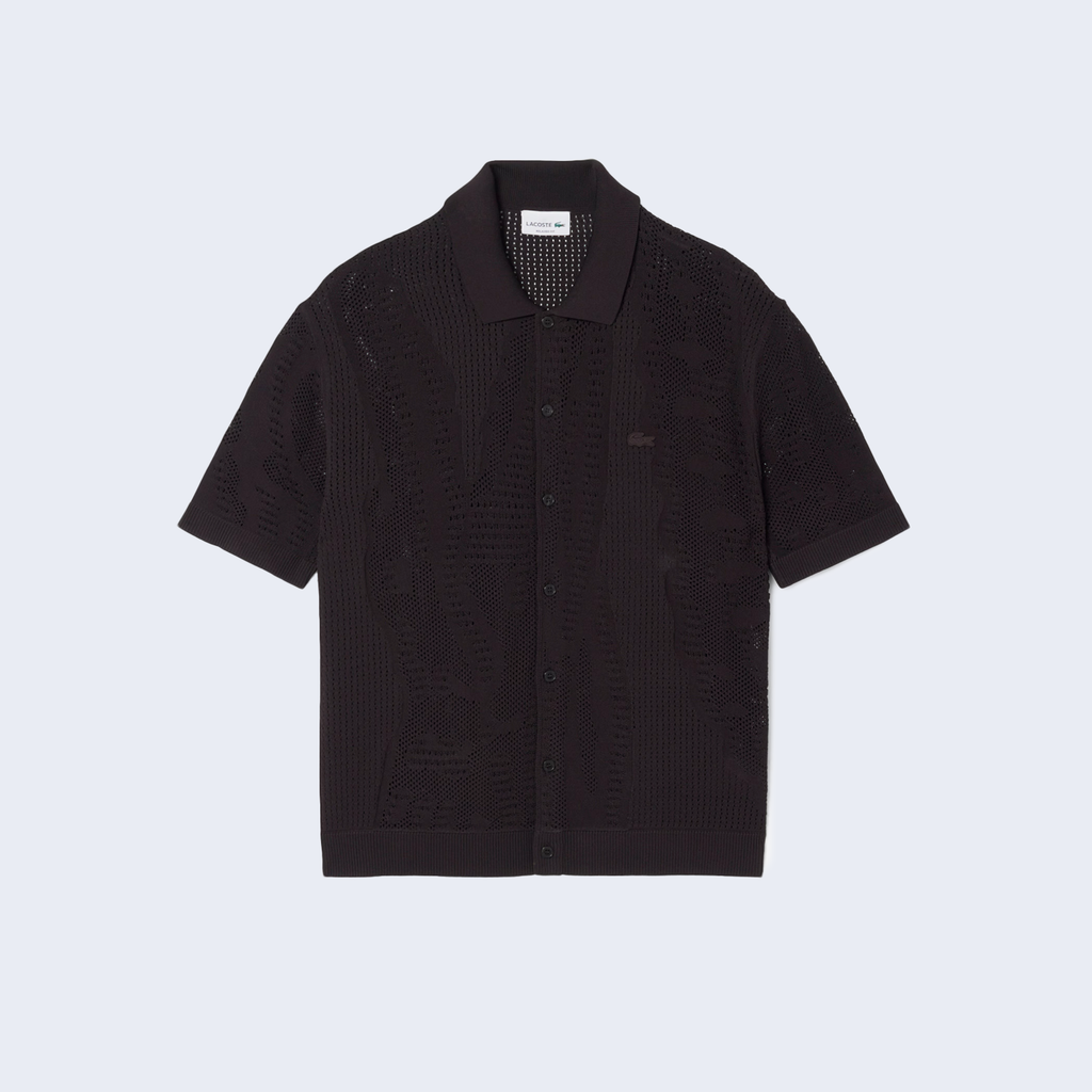 Button Down Crochet Polo Shirt Brown