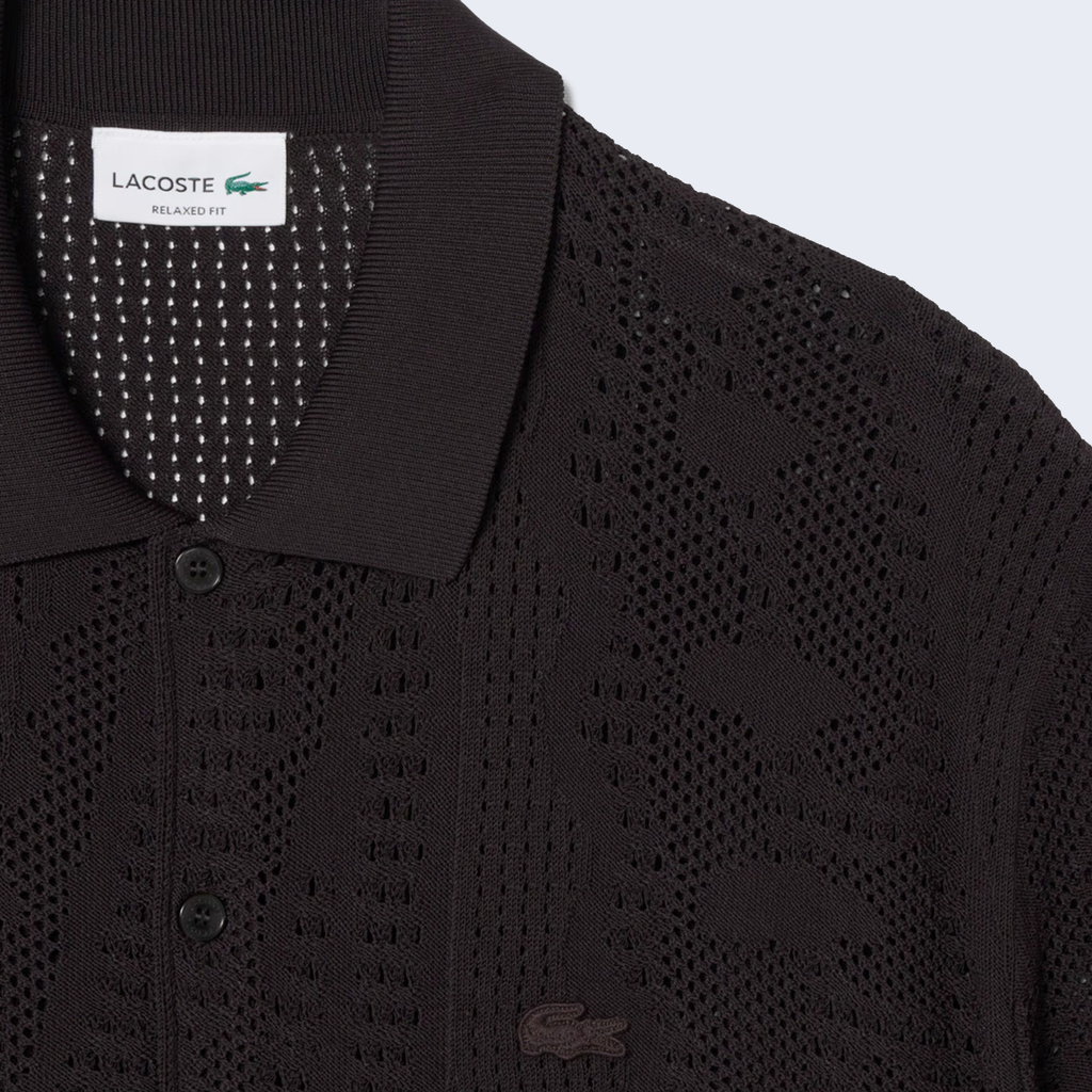 Button Down Crochet Polo Shirt Brown