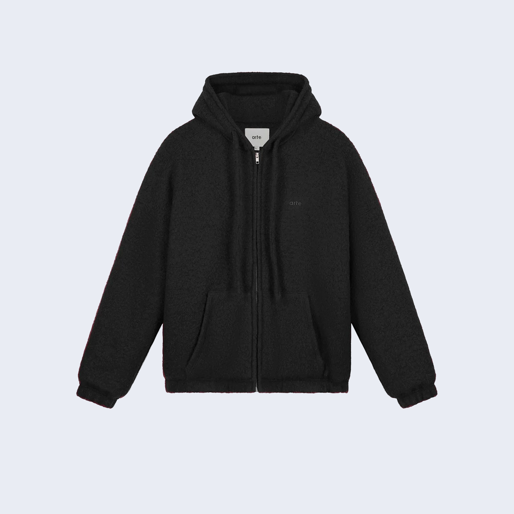 Boiled Wool Hooded Jacket Black