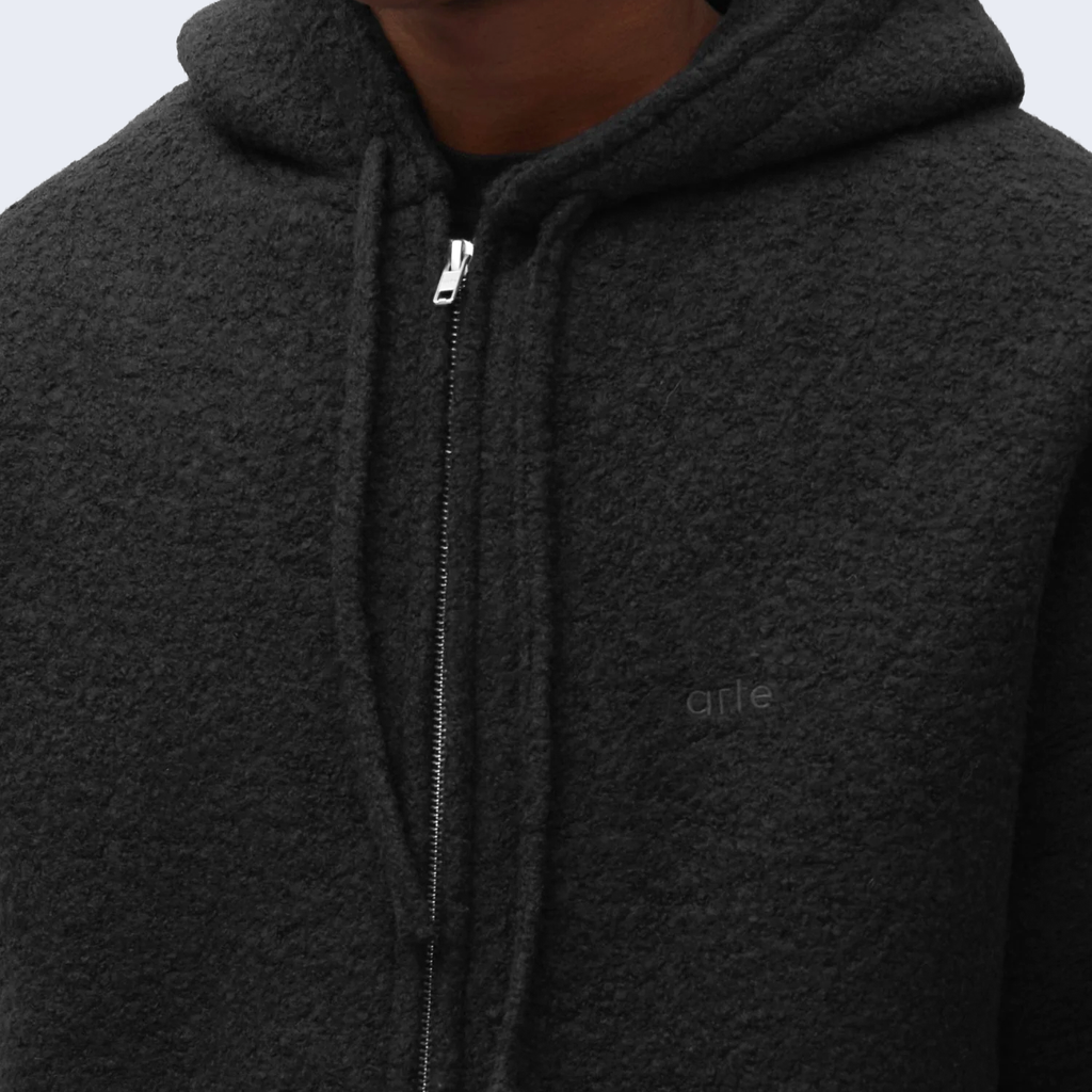 Boiled Wool Hooded Jacket Black
