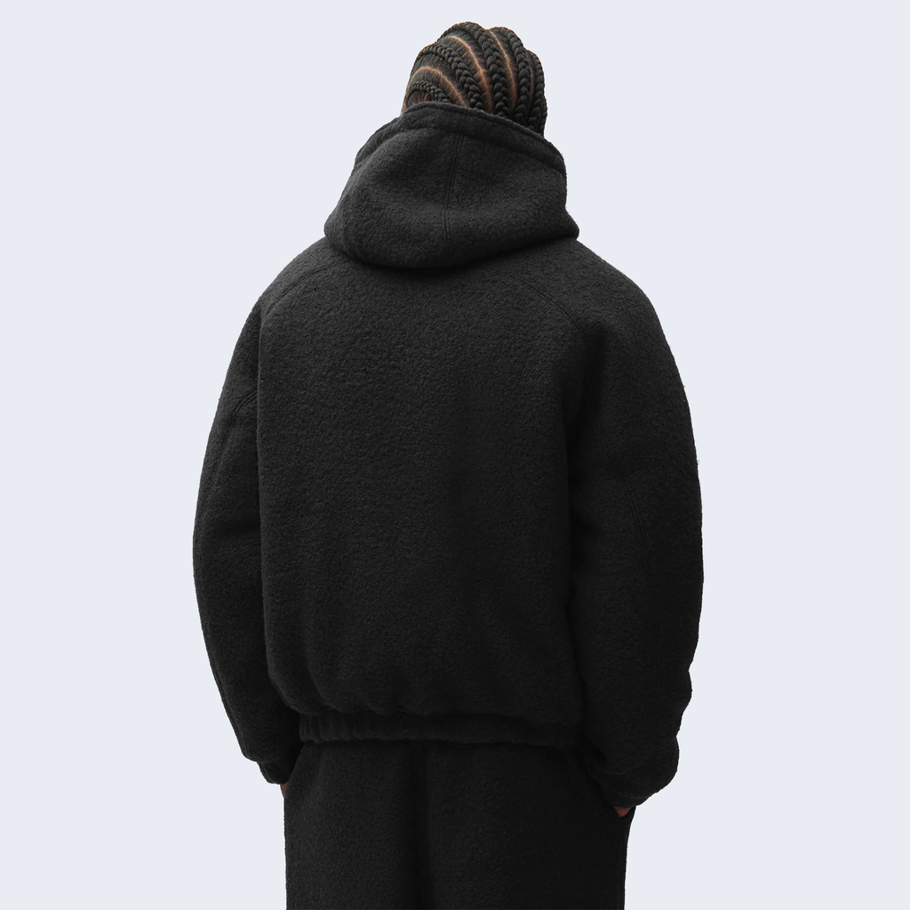 Boiled Wool Hooded Jacket Black