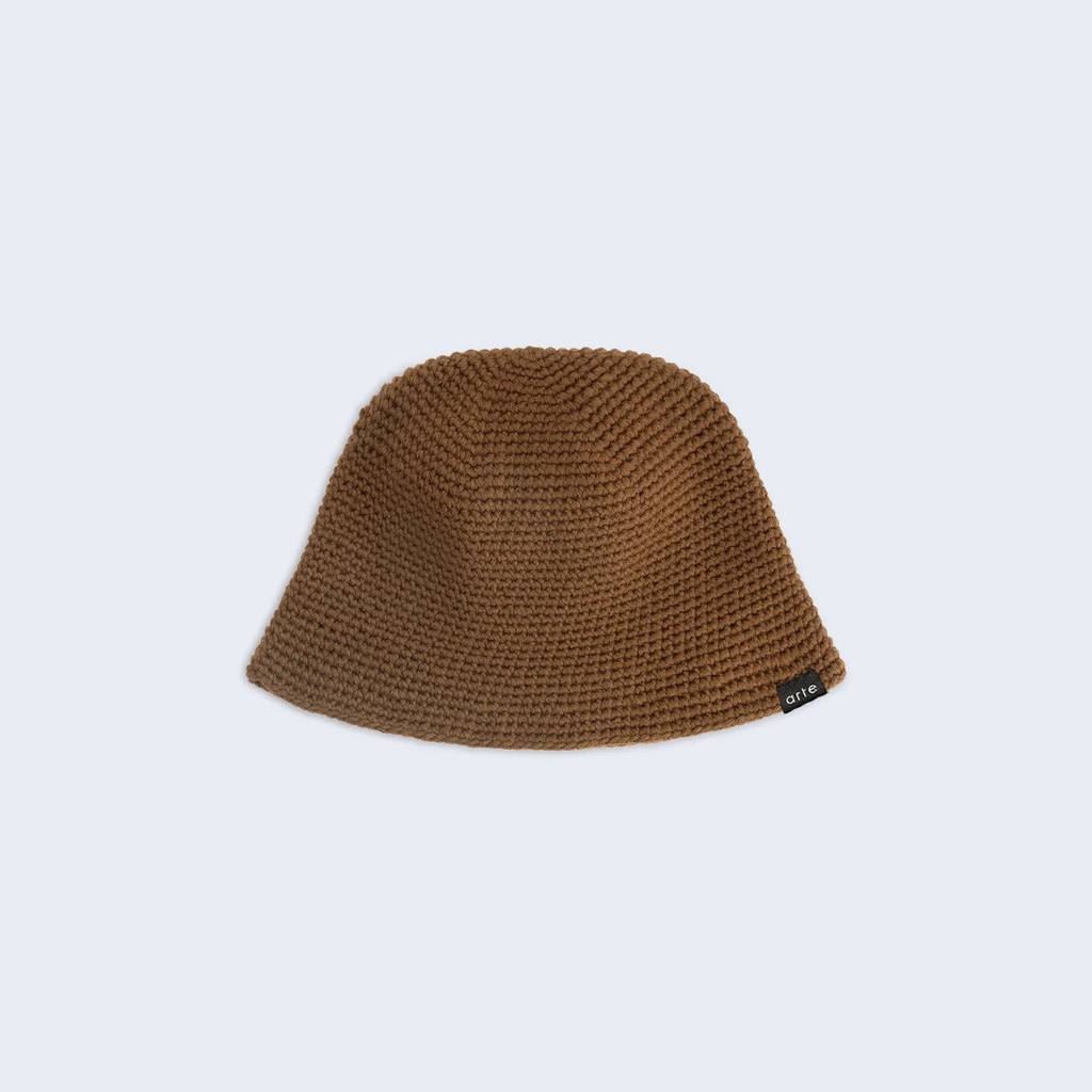 Crochet Knit Buckethat Brown