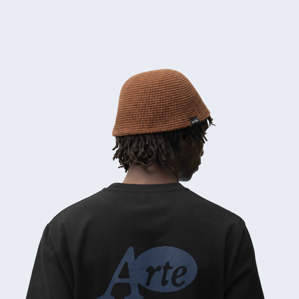 Crochet Knit Buckethat Brown