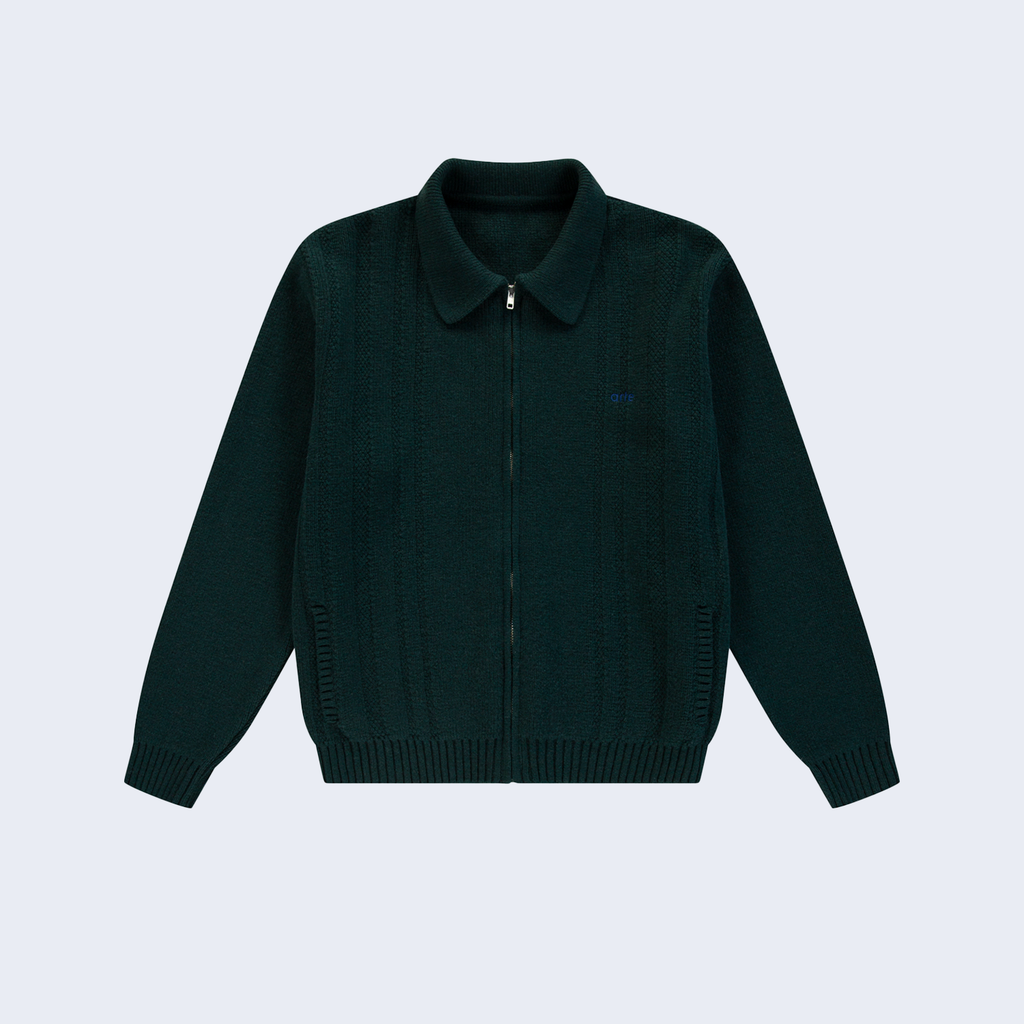 Cable Knit Zip Cardigan Green