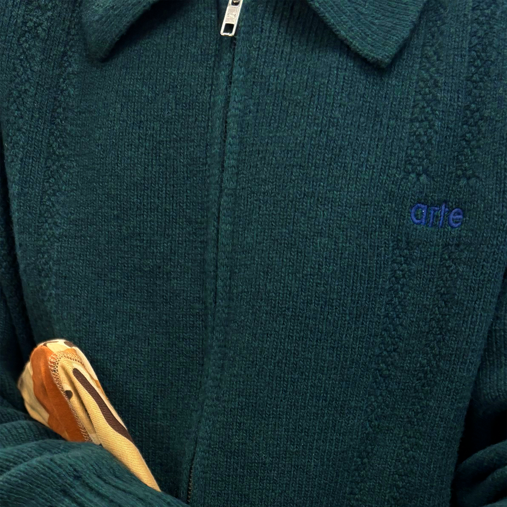 Cable Knit Zip Cardigan Green