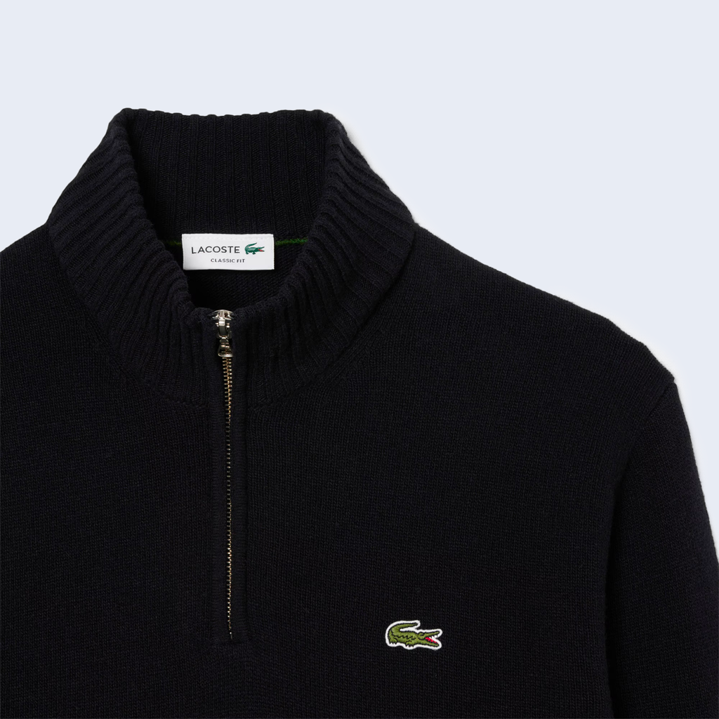 Zipped Pullover Carded Wool Black