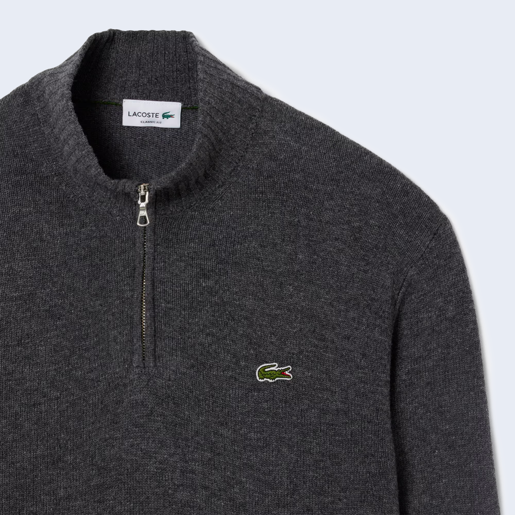 Knit Carded Wool Zip Up Sweater Heather Gray