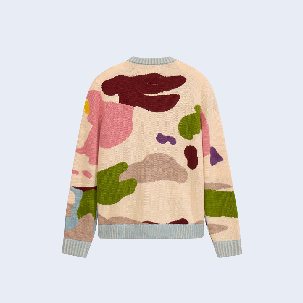 Hand Embroidered Jacquard Girl Face Sweater Multi