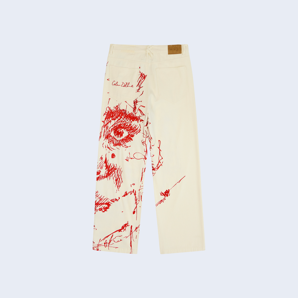 Embroidery Face Jeans Cream
