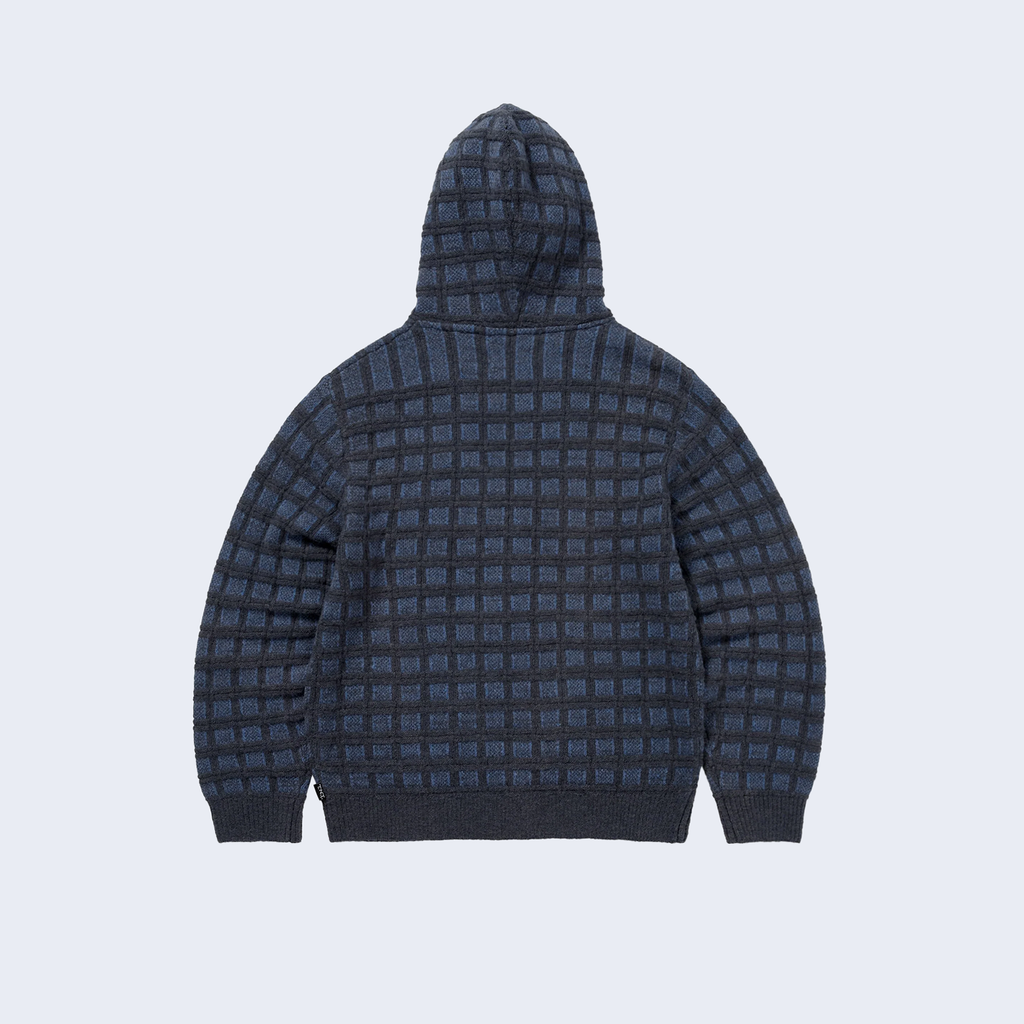 Textured Knit Zip Hoodie Navy