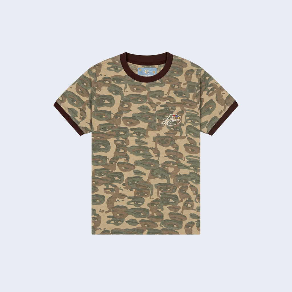 Face Camo Short Sleeve Shirt Green / Brown Rib