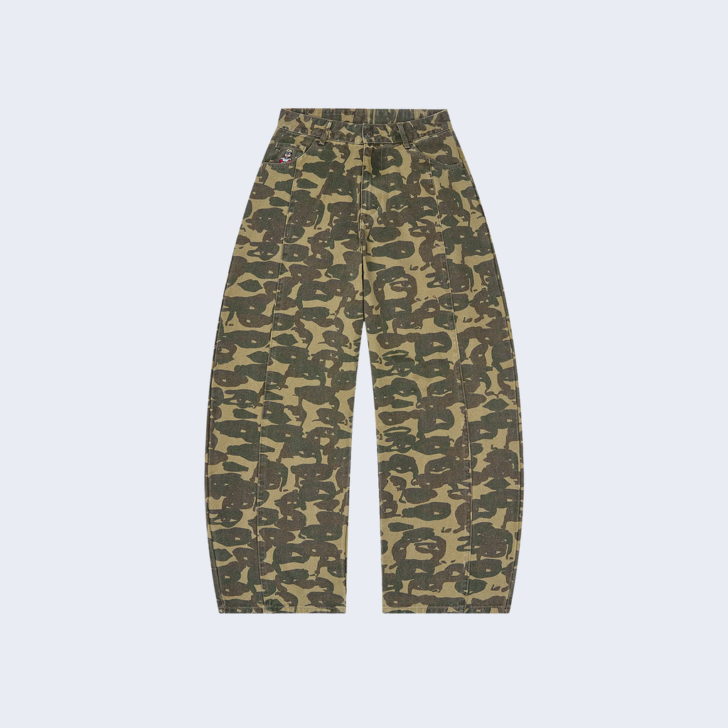Face Camo Wide Leg Jeans Dark Green