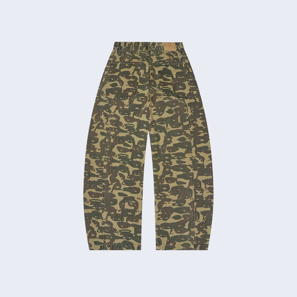 Face Camo Wide Leg Jeans Dark Green