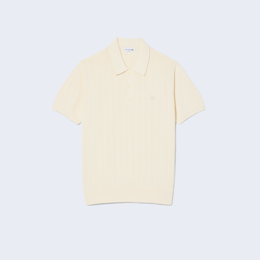 Fluid Ribbed Knit Polo Shirt Beige