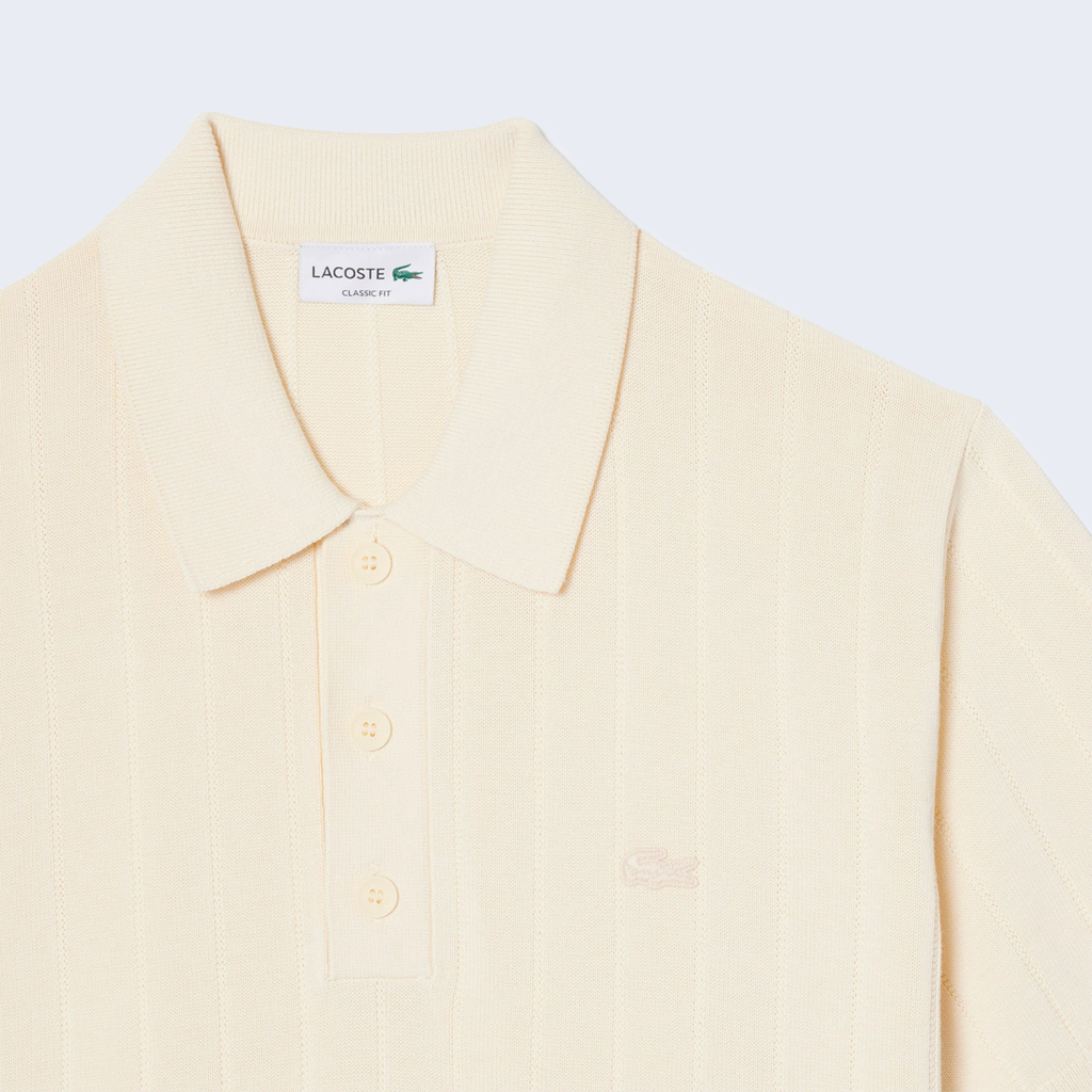Fluid Ribbed Knit Polo Shirt Beige