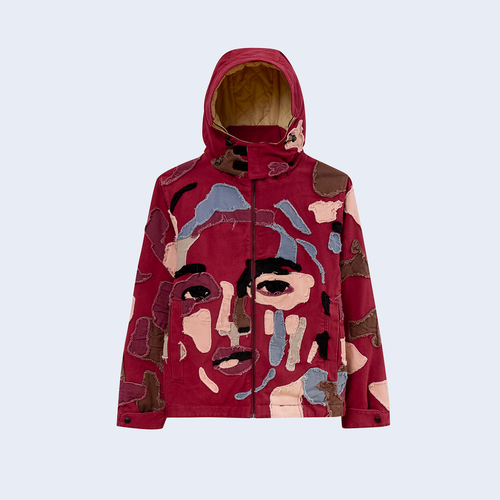 Collaged Man Puffer Burgundy