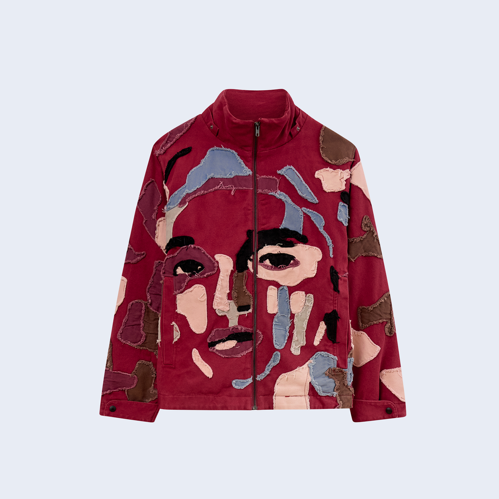 Collaged Man Puffer Burgundy