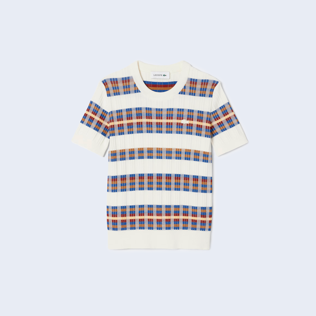 Short Sleeved Sweater Ribbed White / Yellow / Brown